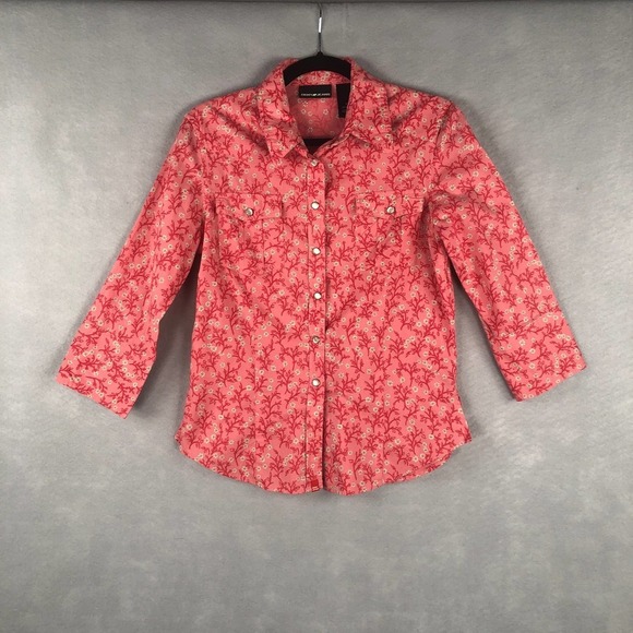 DKNY Jeans Tops - DKNY Jeans Women's Size Medium Floral Snap Front Shirt Pink